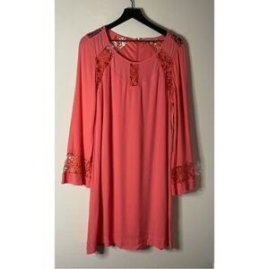Gibson Latimer Pink Lace Bell Sleeve Dress Size S